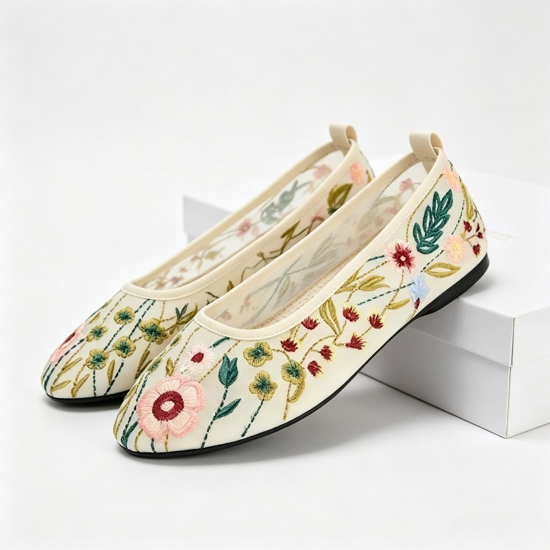 Women'S Ethnic Fashion Brands - Round Toe Mesh Ballet Flats Shoes