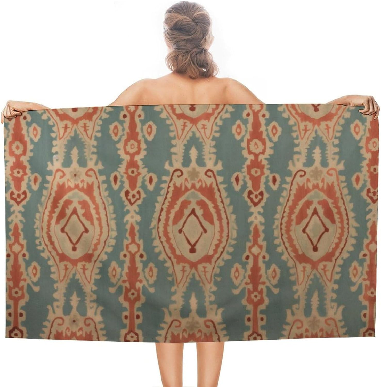 Ikat Woven Fabric - Fabric Pattern Beach Towels Absorbent Compact