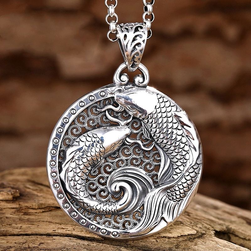 Ethnic Fashion World - Retro Double Koi Luck Pure Silver