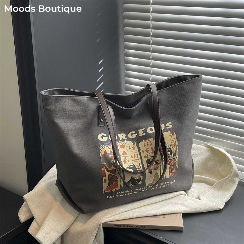 Latest Ethnic Fashion For Women - Ethnic Style Printed Canvas Shopper Tote