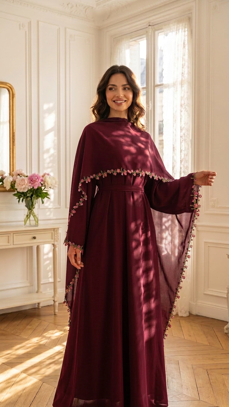 Elegant Pink Lace Trim Nida Tw - đánh giá và giá Abaya Modest Wear