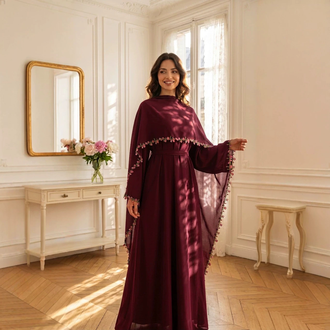 Elegant Pink Lace Trim Nida Tw - đánh giá và giá Abaya Modest Wear