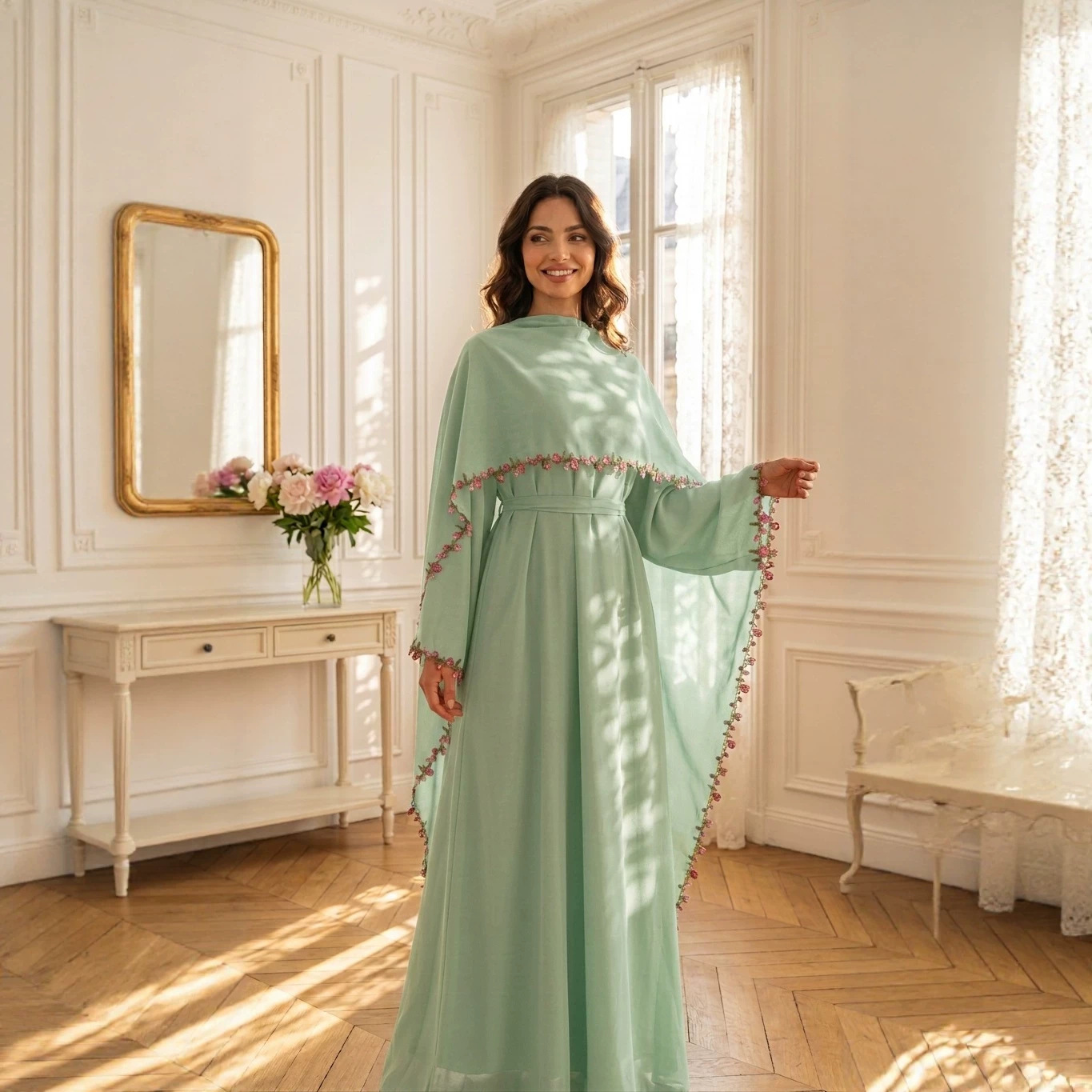 Elegant Pink Lace Trim Nida Tw - đánh giá và giá Abaya Modest Wear
