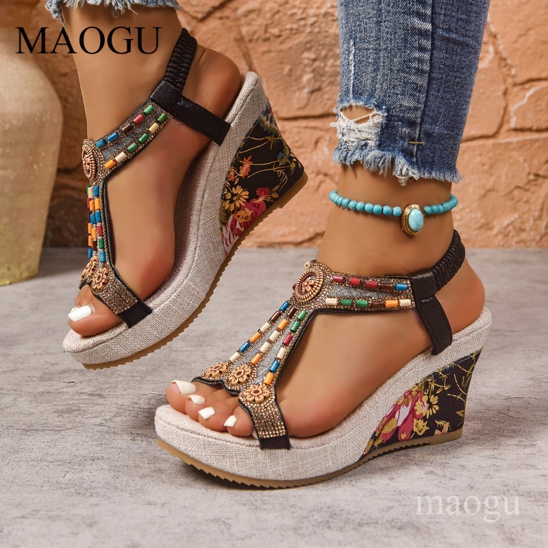 Boho Beaded Floral Wedge Sanda - đánh giá và giá Ethnic Modern Fashion