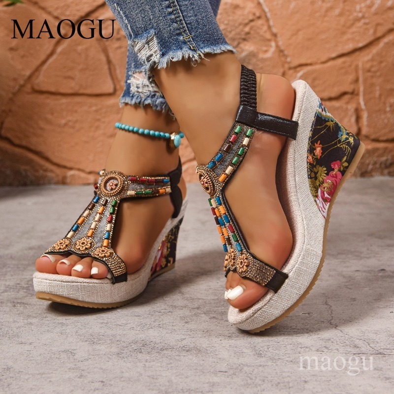 Boho Beaded Floral Wedge Sanda - đánh giá và giá Ethnic Modern Fashion