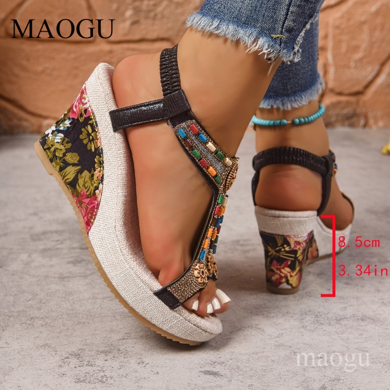 Boho Beaded Floral Wedge Sanda - đánh giá và giá Ethnic Modern Fashion